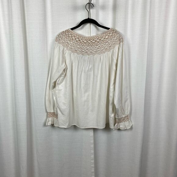 Faherty White Organic Cotton Laura Embroidered Smock Neck Blouse Sz.M NWT - Picture 11 of 16